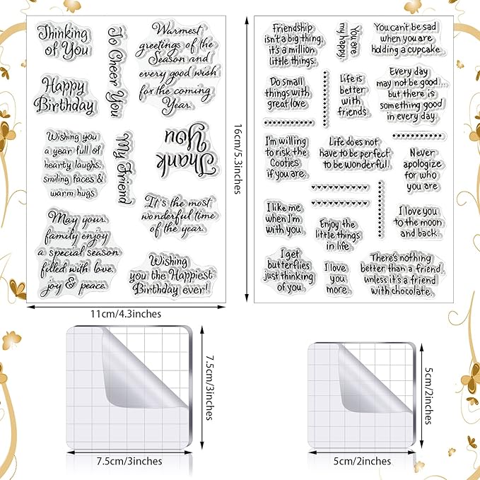 4 Sheets Sentiments Rubber Clear Stamps Set - Image 3