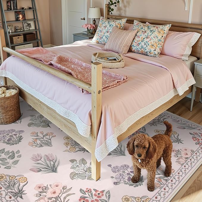 Wonnitar Floral Print Rug for Bedroom, Non Slip Soft Large Moroccan Trellis - Image 2
