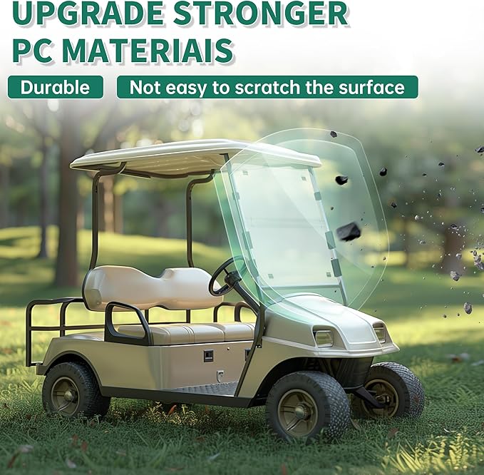 ECOTRIC Clear Windshield Compatible with 2000.5-UP Club Car DS Golf Cart Fold Down
