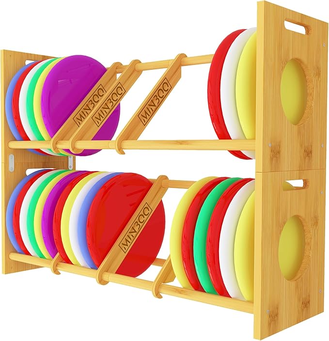 MinBoo Disc Golf Rack Stackable | Bamboo Disc Golf Shelf for Sports Disc Storage | Disc Golf Organizer with 40+ Disc Capacity | Essential Disc Golf Accessories | Discs Not Included