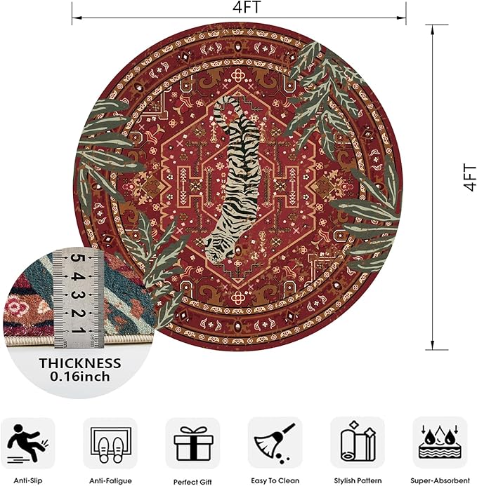 Tribal Rugs Summer Tropical 4ft Round Area Rugs Wine Red Traditional Boho - Image 2