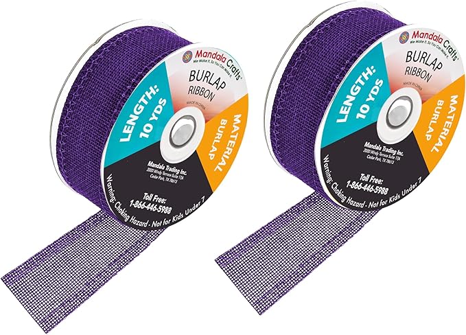 Mandala Crafts Purple Burlap Ribbon 1.5 Inches Wide Jute Ribbons - Image 2