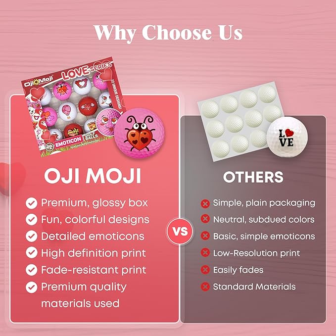 Oji Moji Emoticon Golf Ball Set Love Series, Valentine's Day Gift, 12-Pack Novelty Gift, Golf Gift for Men, Dads, Women, Kids, Golfing Accessories
