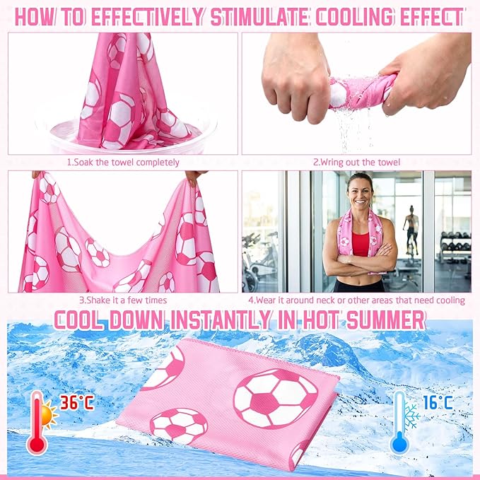 FuWeave 12 Pcs Sports Cooling Towels 40 x 12 Inch Baseball Basketball Softball Breathable Soccer Football Volleyball Microfiber Ice Towel Fast Drying for Party Favors Team Gift(Soccer)