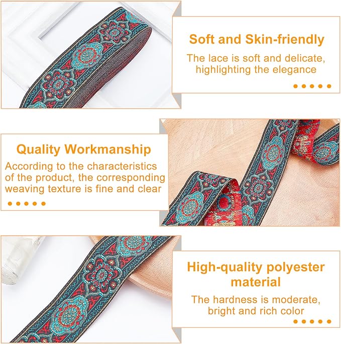 PH PandaHall 7 Yards Jacquard Ribbon, 1.3 Inch Vintage Sewing Emobridered Woven - Image 7