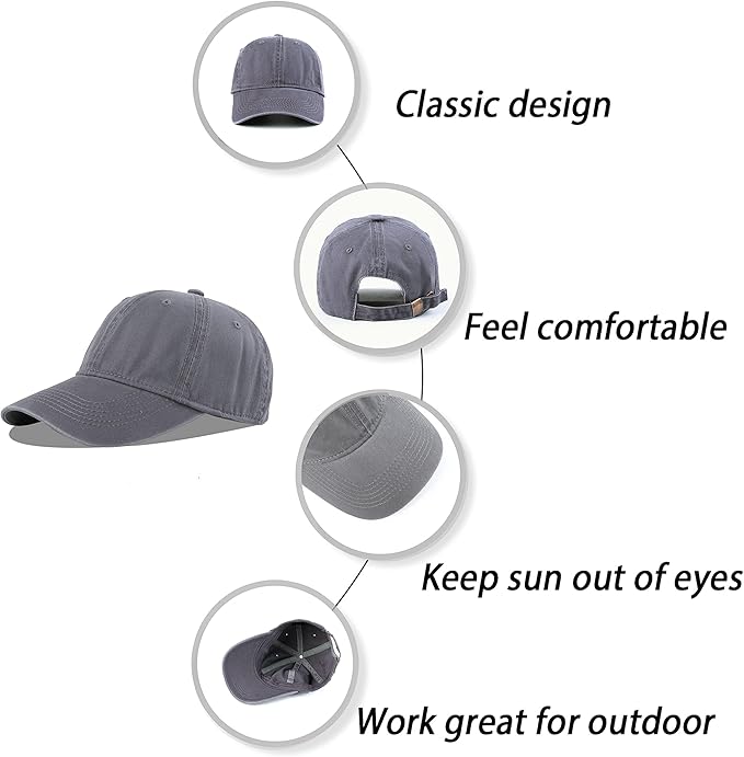 LANGZHEN Unisex Baseball Cap 100% Cotton Fits Men Women Washed Denim Adjustable Dad Hat