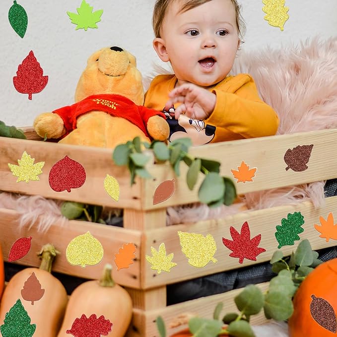 300Pcs Fall Foam Leaf Stickers, Autumn Glitter Maple Leaves Self Adhesive Foam - Image 4