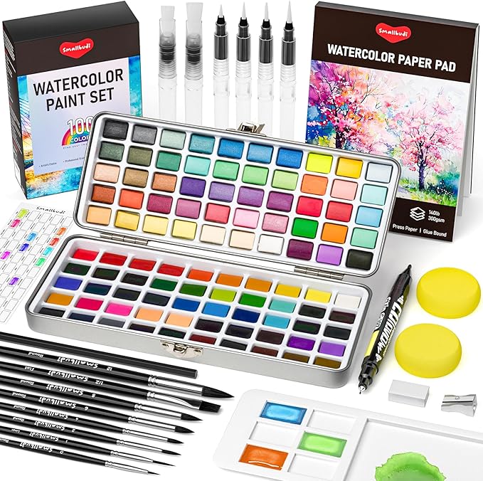 Watercolor Paint Set 100 Colors Including Metallic, Watercolor Kit by Smallbudi