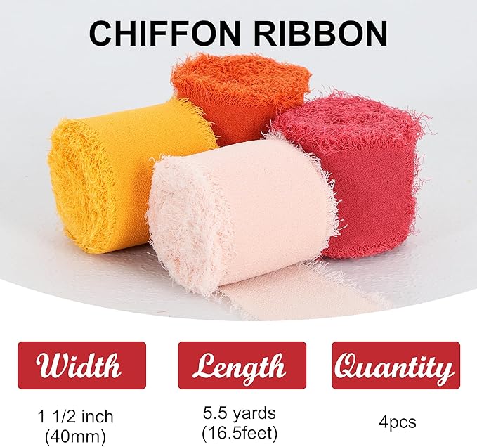 TONIFUL 4 Rolls Brown Chiffon Ribbon Set 1 1/2 Inch 5.5 Yards - Image 2