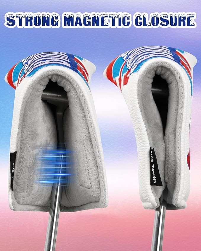 Big Teeth Funny Driver Headcover Ice & Birdiee, Driver Covers for Golf Clubs, Funny Birdie Putter Cover,Milk Shake Ice Cream Mallet Putter Cover,Blue and Red Color Golf Club Protector