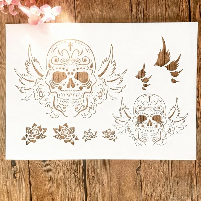 TIAMECH A4 Reusable Flying Skull Wings Stencil by TIAMECH