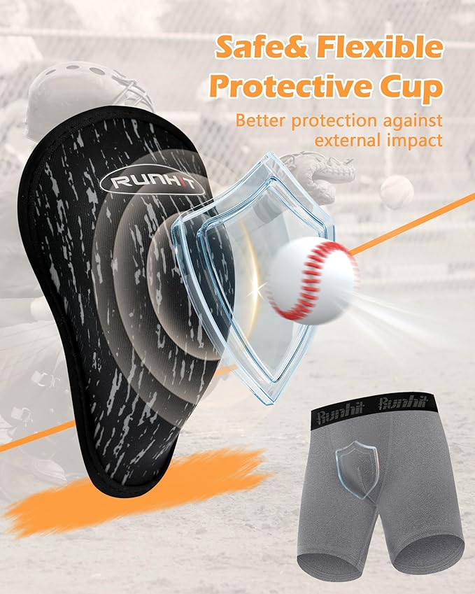 Runhit Boys Cup Underwear for Baseball Football, Youth Compression Shorts with Soft Protective Athletic Cup Boxer Brief