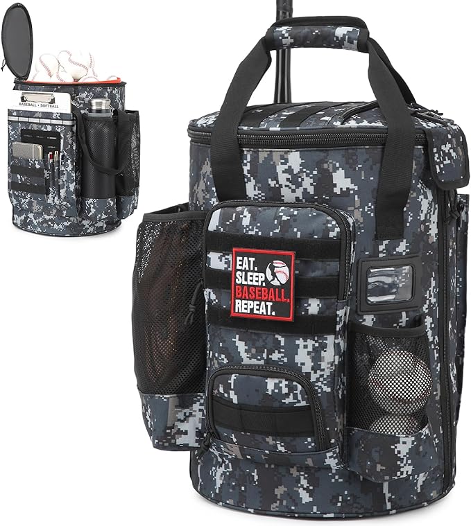 Baseball Bucket Bag 6 Gallon Bucket Cover Organizer w/Padded Seat tactical Softball Coaches Bag for Balls, Bat, Gloves, Scoreboards