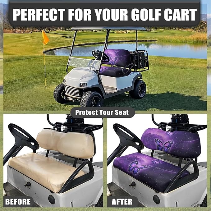 Suobstales Golf Cart Front and Rear Seat Cover Set for EZGO TXT RXV & Club Car DS 2 Passenger, Washable Bench Seat Covers Kit