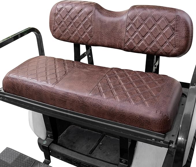 NOKINS Golf Cart Diamond Seat Covers Fit for Club Car DS/Precedent/EZGO TXT RXV/Yamaha Aftermarket Standard Rear Seat Cushion, No Nails Required, Breathable Vinyl Seat Covers (Brown&Yellow 8412)