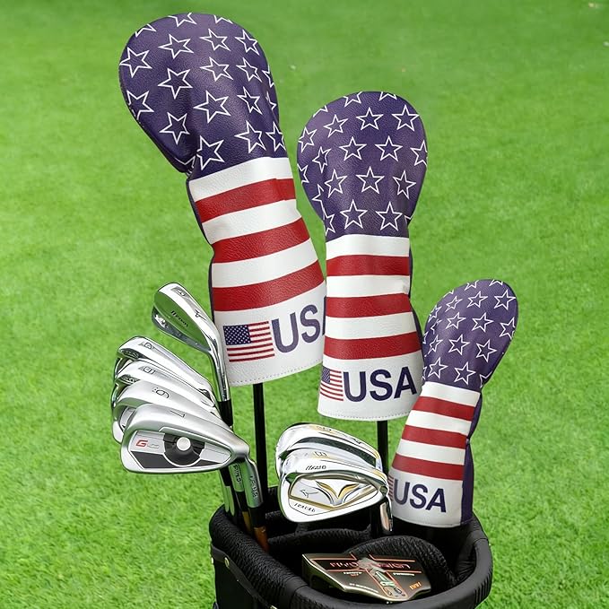 Golf Club Head Covers for Men Women, PU Leather Golf Headcover for Driver Fairway Wood and Hybrid, Funny Golf Accessories