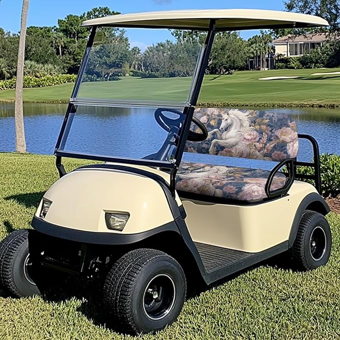 Suobstales Golf Cart Front and Rear Seat Cover Set for EZGO TXT RXV & Club Car DS 2 Passenger, Washable Bench Seat Covers Kit