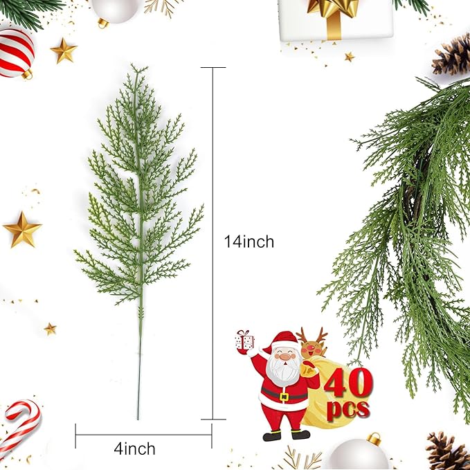 Hananona 40 Pcs Artificial Cedar Picks Faux Cedar Branches Fake Cypress Stems - Image 2