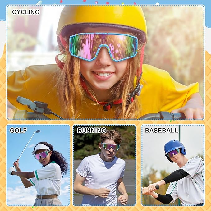 Kingdder 3 Pcs Baseball Ice Cream Drip Sunglasses for Youth Sunglasses for Sport Softball Cycling Baseball Golf