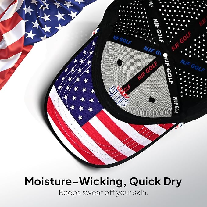 NJF Golf Hat Men - Breathable Mens Golf Hats, Adjustable Rope Hook and Loop Style Cap, Convenient Cap with Tee Holder