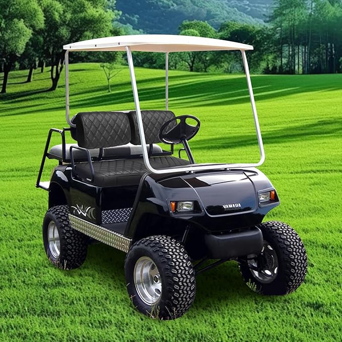 iLSKW Golf Cart Seat Covers for Yamaha G22 G8 G9 G16 G19 G2 Seat Cover OEM Front, Thinck Vinyl Leather with Convex Diamond Texure, Full Wrap-Around Design of Yamaha G22 Golf Cart Front Seat Cover