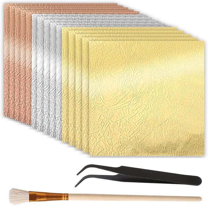 150 Pcs Gold Leaf Sheets for Art 3 Colors Gold Foil Sheets 5.5" X 5.5" Golden by Unknown