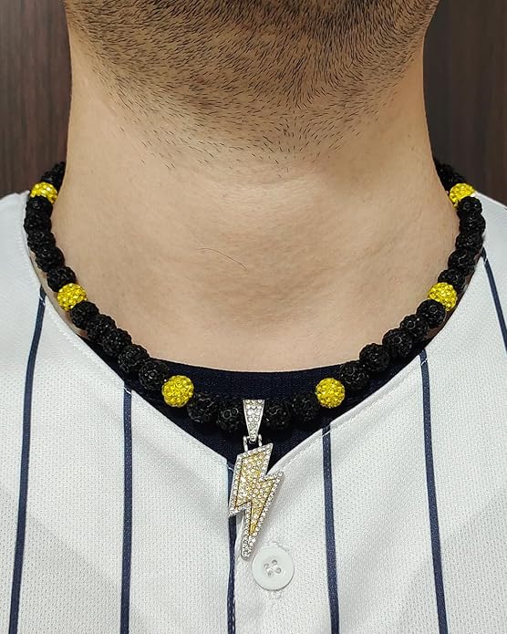 Baseball Necklace for Men 16/18/20 Inch Bling Ice Collection Lightning Bolt Pendant Necklace for Women Rhinestone Clay Beaded Discoball Accessories Gifts for Baseball Team Players Lovers