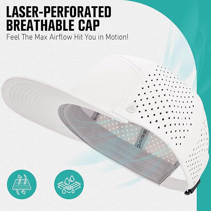 AOPREL Flat Brim Baseball Cap for Men Adjustable Water-Resistant Performance Hat with Breathable Laser Perforated