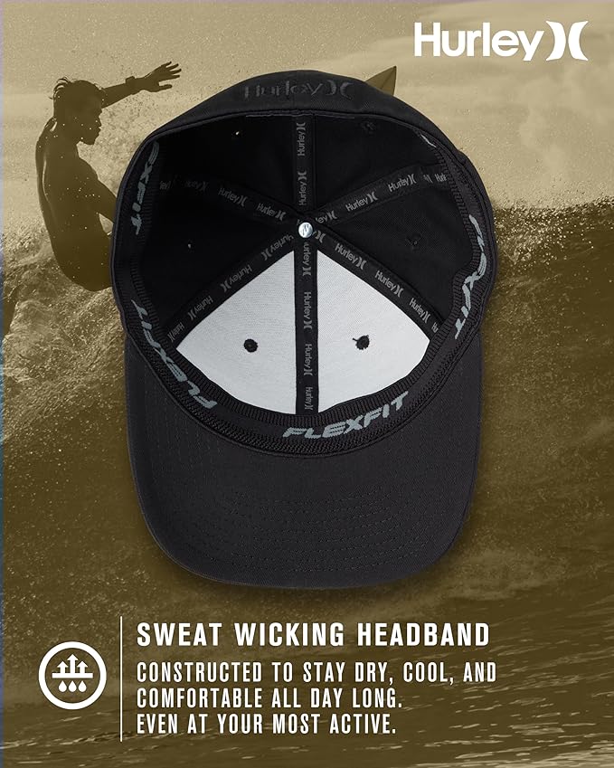 Hurley Mens Baseball Cap - Curved Brim Flexfit Ball Cap, Moisture Wicking Breathable Fitted Hat for Men