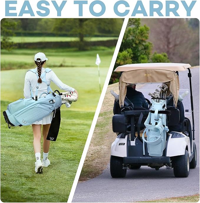 Luxury Womens Golf Bag, PU Leather Golf Stand Bag for Women/Ladies, 14-Way Full-Length Top Dividers, Ultra Lightweight, Large Pockets for Accessories