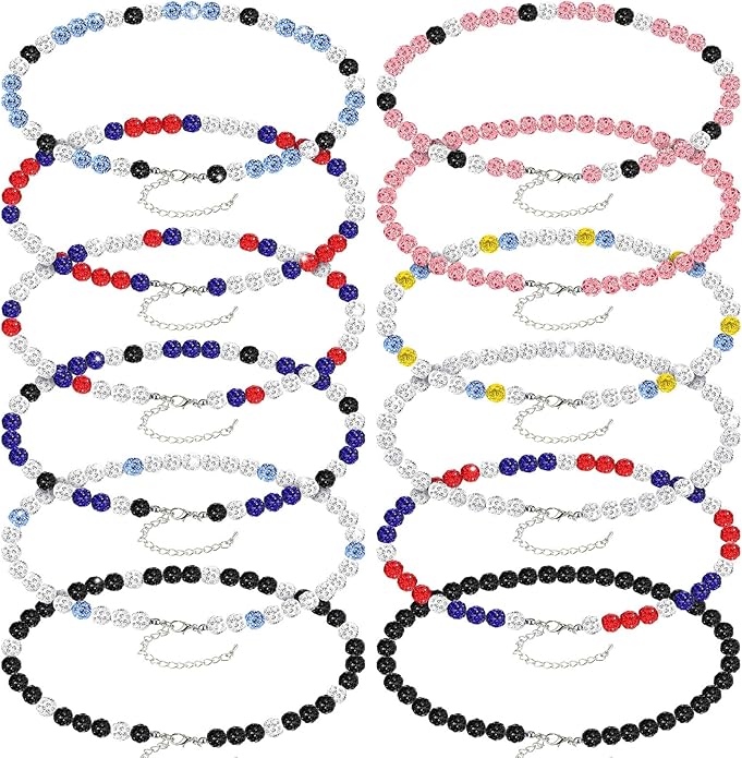 Landical 12 Pcs Bling Baseball Necklace Ice Beaded Baseball Necklace Cool Gifts Bulk for Team Players Lovers Fans