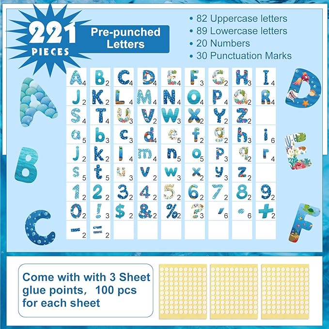 221 Pcs Bulletin Board Letters Round Alphabet Number Punctuation Symbol Combo - Image 2