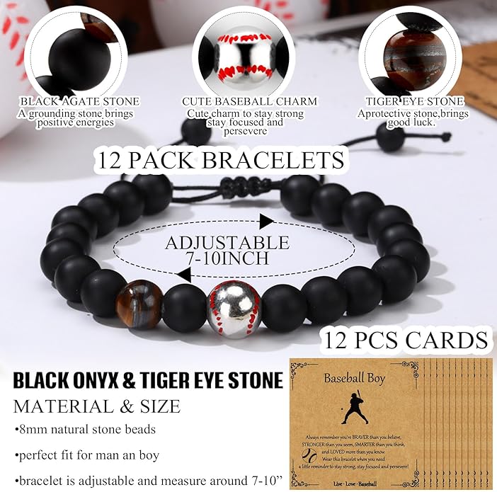 12 Set Sport Adjustable Beaded Bracelets Gifts Football Softball Soccer Volleyball Golf Basketball Hockey Bracelets for Women Men Adjustable Beaded Accessories