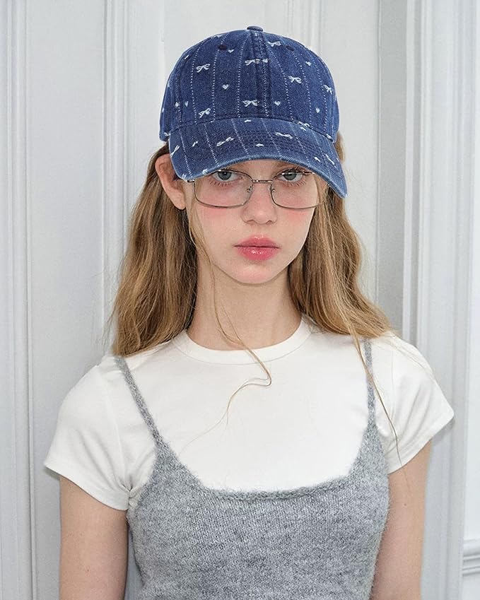 Hoce Fashion Rhinestone Denim Baseball Cap Studded Bling Hat for Women