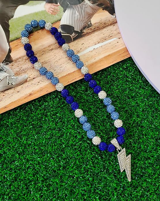 Baseball Necklace for Men 16/18/20 Inch Bling Ice Collection Lightning Bolt Pendant Necklace for Women Rhinestone Clay Beaded Discoball Accessories Gifts for Baseball Team Players Lovers