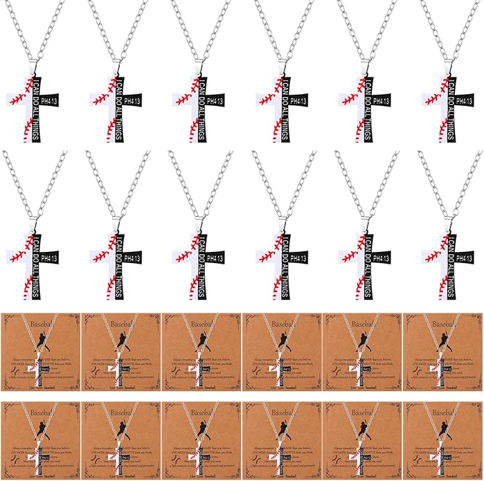 Tondiamo 24 Set Basketball Volleyball Cross Necklace with Card Sport Party Favors Charms Team Gift Bulk Religious Cross Necklace Christian Coach Gifts Jewelry for Sport Player Fans Men
