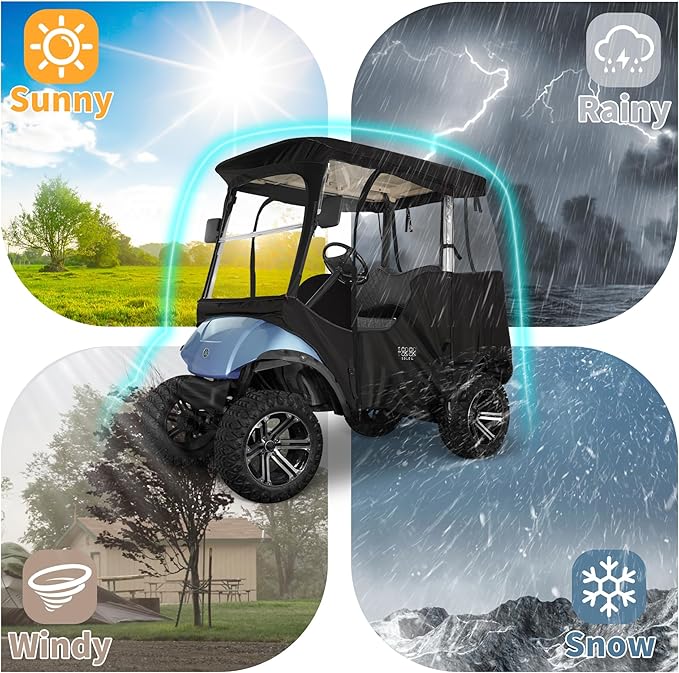 10L0L Heavy Duty Golf Cart Enclosure 600D 2-Passenger Fit for Yamaha G14 G16 G22 G29 Drive 2 Golf Cart Transparent Golf Cart Cover Waterproof Windproof Snowproof - Black