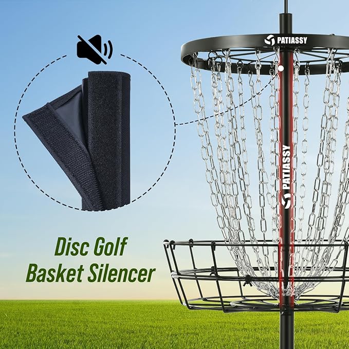 Portable Disc Golf Basket, 24/12 Detachable Chains Disk Golf Target with Sound Reducer for Quiet Practice, Night Practice Set with Remote LED Light, 3 Light Up Discs & 4 Ground Stakes