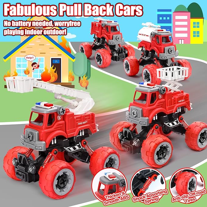 LUDILO 4PCS Fire Truck Toys for 3 4 5 Year Old Boy Birthday Gifts DIY Assembly - Image 4