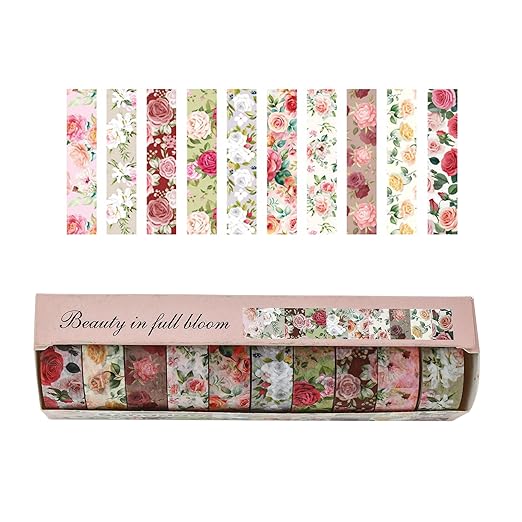 10 Rolls Blooming Flowers Washi Tape Set Floral Arts Adhesive Tapes Colorful - Image 4