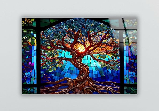 My Photostation.com 60WX40H'' Stained Blue Life of Tree Glass Wall ArtTempered - Image 3