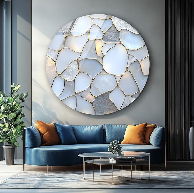 My Photostation.com 31.5'' Diameter White Stone Mosaic Round Glass Wall Art - Image 7