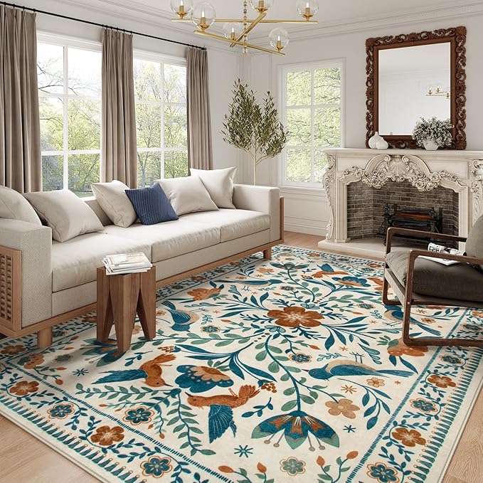Morebes Floral 9x12 Area Rug for Living Room, Washable Large Rug for Bedroom - Image 2