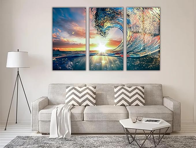 SpiritualHands Shining Sun and Waves Printed Tempered Glass Wall Art Painting - Image 4