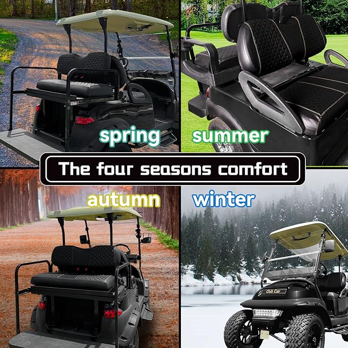 XUANYUDG0769 Golf Cart Front and Rear Seat Covers for EZGO TXT/RXV Club Car DS/Precedent Yamaha G29, Vinyl Leather Made/Adjustable Straps and Retractable Buckle/No Stapler Required,4PCS