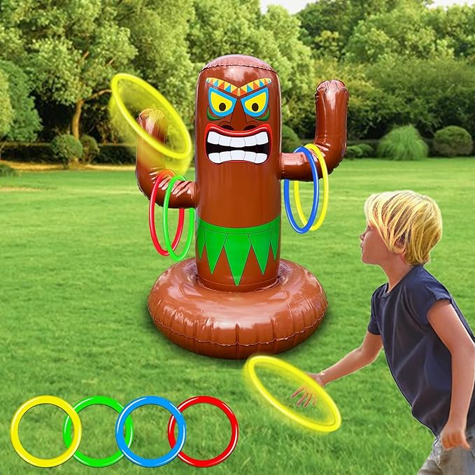 25" Inflatable Luau Tiki Pool Toss Games, Tiki Pool Ring Toss Toys by TURNMEON