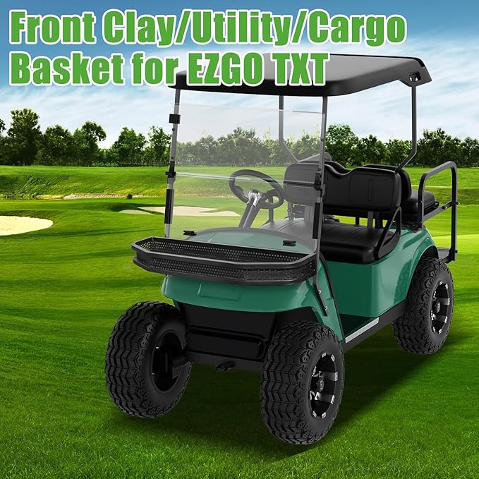 10L0L Golf Cart Front Cargo Basket for EZGO TXT/RXV、Club Car DS/Precedent、Yamaha G22/G29 - Heavy-Duty Steel Mesh Storage Rack, Gas/Electric Compatible