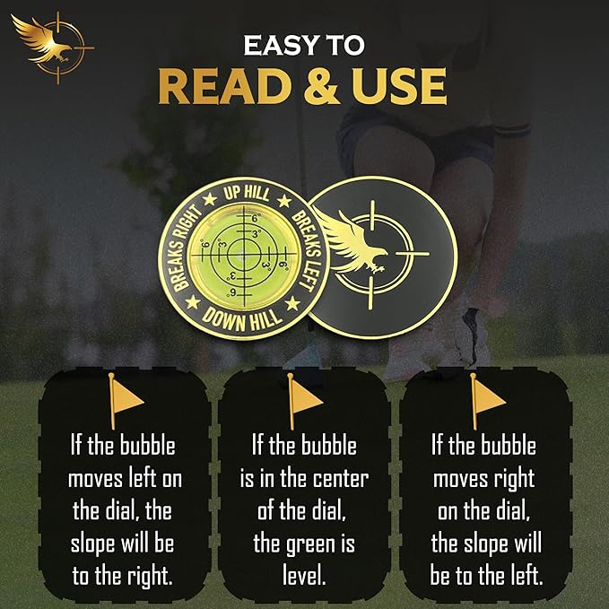GOLD'N GOLF Pro Golf Green Reader, Level Golf Accessories for Men and Women, Golf Ball Marker, Putting Green Reading aid, Beautiful Gift for Golf Lovers