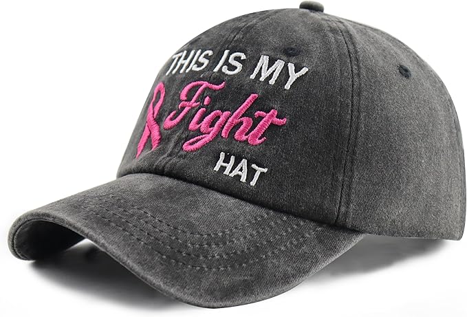 This is My Fight Hat, Adjustable Cotton Embroidered Pink Ribbon Breast Cancer Baseball Cap