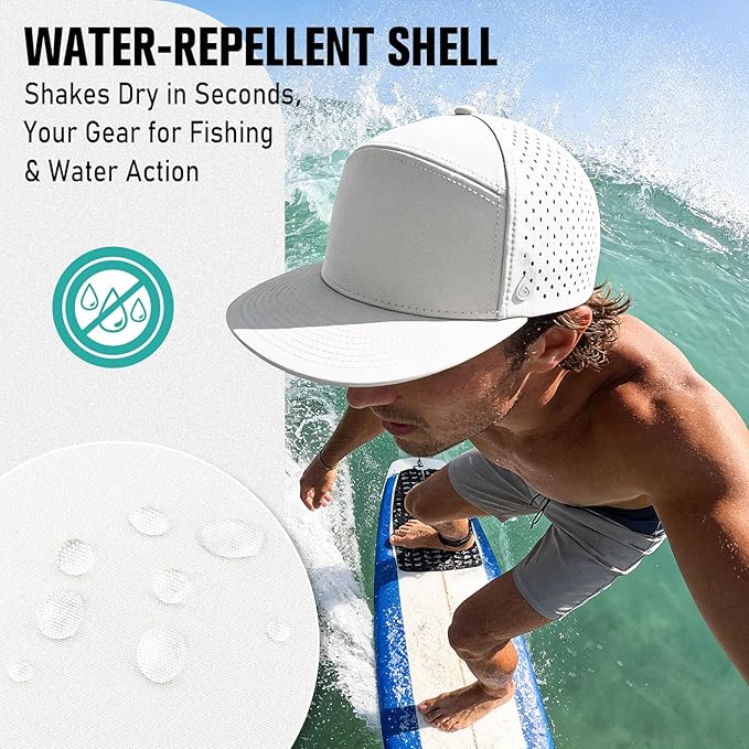 AOPREL Flat Brim Baseball Cap for Men Adjustable Water-Resistant Performance Hat with Breathable Laser Perforated